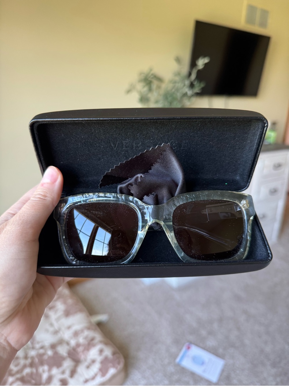 Versace Translucent Clear Square Sunglasses with Dark Lenses